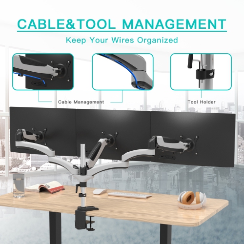 Amer Mounts | Gas Spring Loaded Articulating Triple Arm Mount For 15"-28" LED LCD Monitors | Clamp Base | HYDRA3XL
