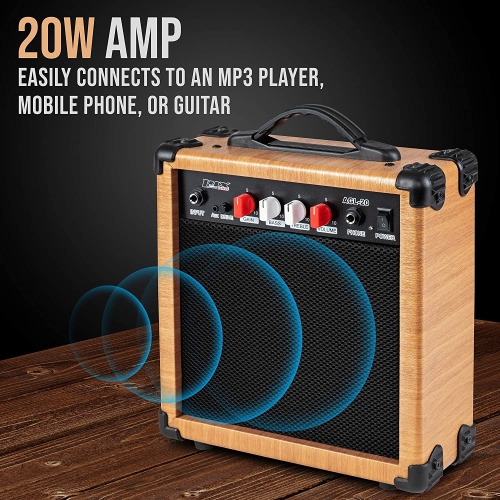 LyxPro Electric Guitar Amp 20 Watt Amplifier Built In Speaker Headphone Jack And Aux Input Includes Gain Bass Treble Volume And Grind - Natural