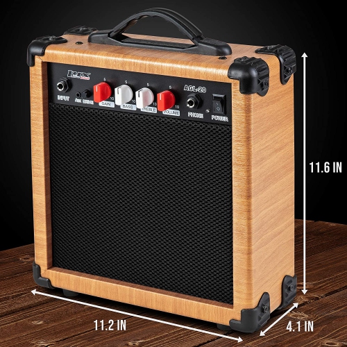 LyxPro Electric Guitar Amp 20 Watt Amplifier Built In Speaker Headphone Jack And Aux Input Includes Gain Bass Treble Volume And Grind - Natural