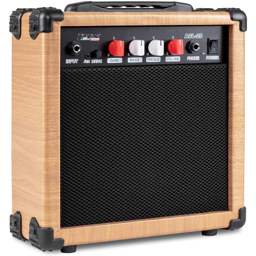 LyxPro Electric Guitar Amp 20 Watt Amplifier Built In Speaker Headphone Jack And Aux Input Includes Gain Bass Treble Volume And Grind - Natural
