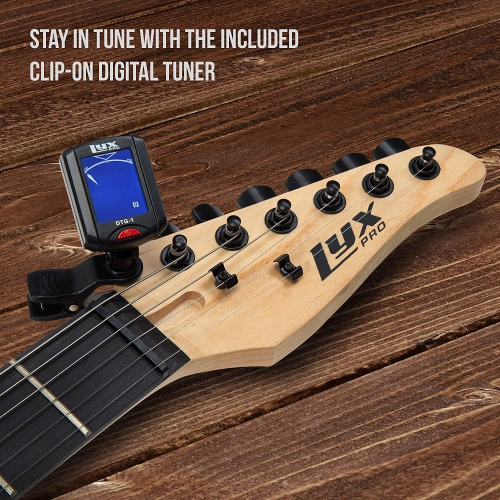 LyxPro 39 inch Electric Guitar Kit Bundle with 20w Amplifier, All Accessories, Digital Clip On Tuner, Six Strings, Two Picks, Tremolo Bar, Shoulder