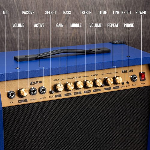 LyxPro 40 Watt Electric Guitar Amplifier | Combo Solid State Studio Amp with 8” 4-Ohm Speaker, Custom EQ Controls, Drive, Delay, ¼”