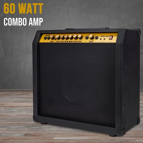 LyxPro 60 Watt Electric Guitar Amplifier | Combo Solid State Studio & Stage Amp with 10” 4-Ohm Speaker, Custom EQ Controls, Drive, Delay, ¼”