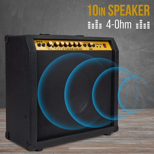 LyxPro 60 Watt Electric Guitar Amplifier | Combo Solid State Studio & Stage Amp with 10” 4-Ohm Speaker, Custom EQ Controls, Drive, Delay, ¼”
