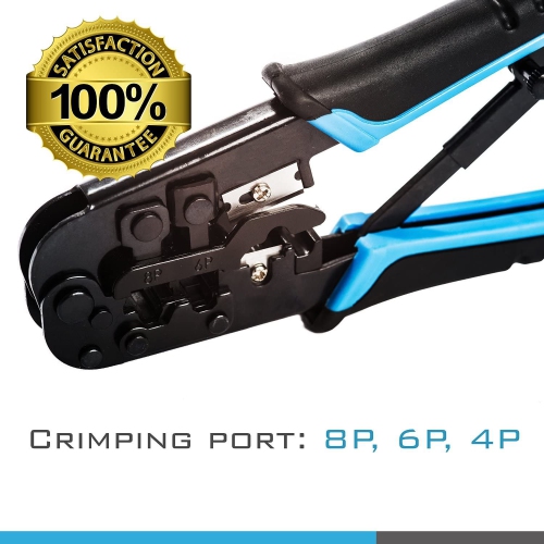 (TM) RJ45 and RJ12, RJ11 Crimping Tool - Network ratcheting Wire Crimper, Cutter, Strifor cat5, cat6 coaxial