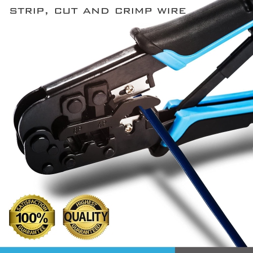 (TM) RJ45 and RJ12, RJ11 Crimping Tool - Network ratcheting Wire Crimper, Cutter, Strifor cat5, cat6 coaxial