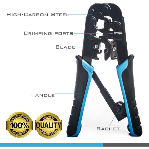 (TM) RJ45 and RJ12, RJ11 Crimping Tool - Network ratcheting Wire Crimper, Cutter, Strifor cat5, cat6 coaxial
