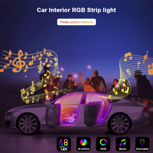 Lumières intérieures de voiture, Lumières de voiture LED d'intérieur de  voiture, Bande lumineuse LED de voiture, 48LED Multicolor Atmosphere Lights  avec contrôle d'application et USB