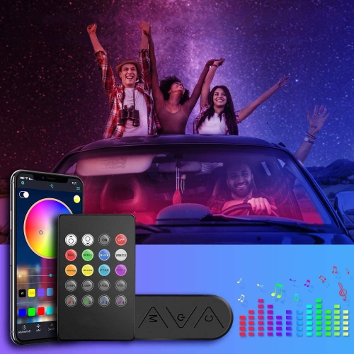 Car Interior Indoor RGB Strip Light with Remote Control and APP Control 48 LEDs - L70XW30XH15mm