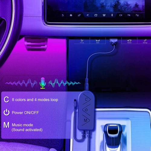Car Interior Indoor RGB Strip Light with Remote Control and APP Control 48 LEDs - L70XW30XH15mm