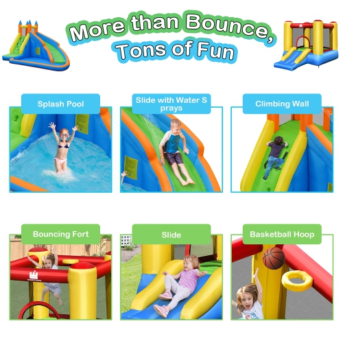 Costway Inflatable Slide Bouncer Jumper Bounce House & Water Slide with 480W Blower