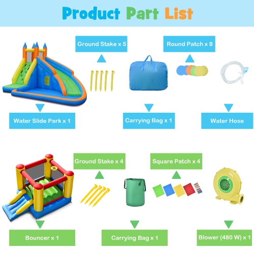 Costway Inflatable Slide Bouncer Jumper Bounce House & Water Slide with 480W Blower