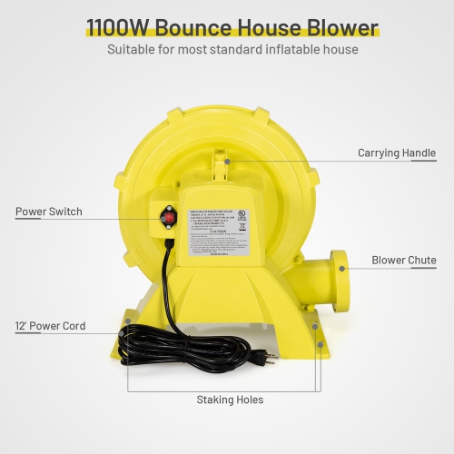 Costway Inflatable Bounce House Blower 1100W 1.5HP Air Pump Commercial Castle Slide Fan