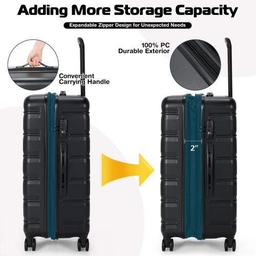 Costway 3 Piece Hardshell Luggage Set Ex pandable Suitcase w/ TSA Lock & Spinner Wheels