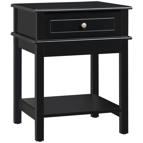 HOMCOM Modern Nightstand, Accent End Side Table with Drawer and Storage Shelf, Bedside Table for Bedroom, Black