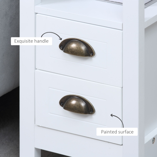 HOMCOM Slim End Table with 2 Drawers and Storage Shelf, Sofa Side Table for Living Room, Narrow Nightstand for Small Spaces, Bedroom, White