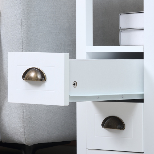 HOMCOM Slim End Table with 2 Drawers and Storage Shelf, Sofa Side Table for Living Room, Narrow Nightstand for Small Spaces, Bedroom, White