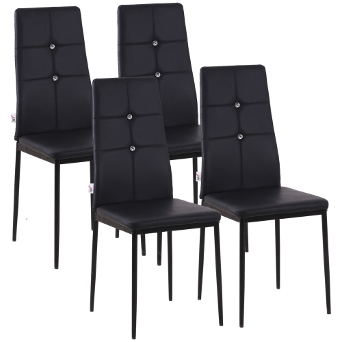 HOMCOM  Modern Dining Chairs Set Of 4, Upholstered Faux Leather Kitchen Chairs \w Crystal Tufting And Metal Legs for Living Room, Dining Room, Bedroom