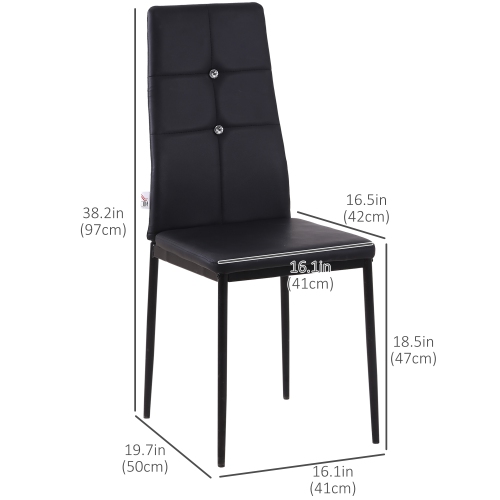 HOMCOM Modern Dining Chairs Set of 4, Upholstered Faux Leather Kitchen Chairs with Crystal Tufting and Metal Legs for Living Room, Dining Room,
