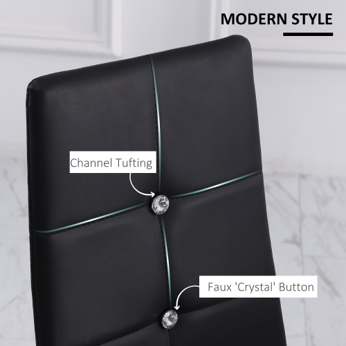 HOMCOM Modern Dining Chairs Set of 4, Upholstered Faux Leather Kitchen Chairs with Crystal Tufting and Metal Legs for Living Room, Dining Room,