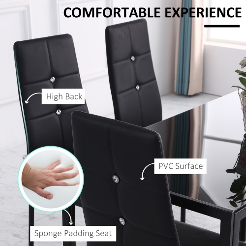 HOMCOM Modern Dining Chairs Set of 4, Upholstered Faux Leather Kitchen Chairs with Crystal Tufting and Metal Legs for Living Room, Dining Room,