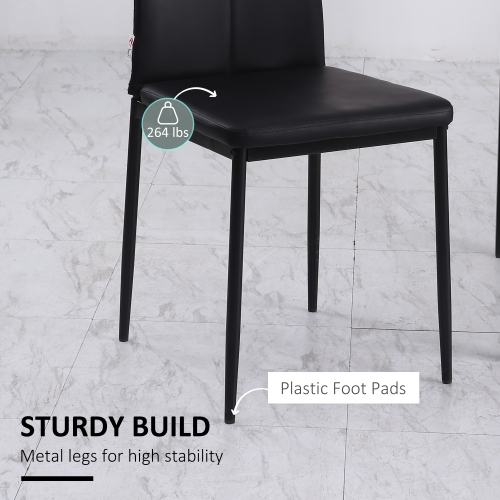 HOMCOM Modern Dining Chairs Set of 4, Upholstered Faux Leather Kitchen Chairs with Crystal Tufting and Metal Legs for Living Room, Dining Room,