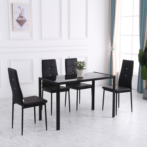 HOMCOM Modern Dining Chairs Set of 4, Upholstered Faux Leather Kitchen Chairs with Crystal Tufting and Metal Legs for Living Room, Dining Room,