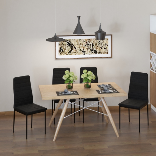 HOMCOM Modern Dining Chairs Set of 4, Upholstered PU Leather Kitchen Chairs with Channel Tufting and Metal Legs for Living Room, Dining Room,