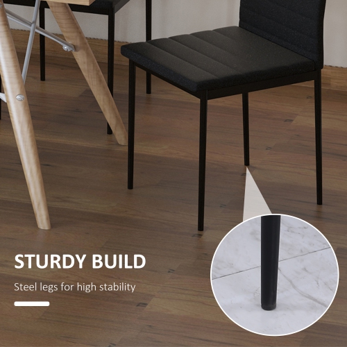 HOMCOM Modern Dining Chairs Set of 4, Upholstered PU Leather Kitchen Chairs with Channel Tufting and Metal Legs for Living Room, Dining Room,