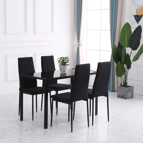 HOMCOM Modern Dining Chairs Set of 4, Upholstered PU Leather Kitchen Chairs with Channel Tufting and Metal Legs for Living Room, Dining Room,