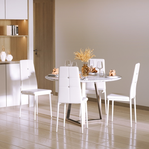 HOMCOM – Ensemble de 4 chaises de salle à manger modernes, chaises de cuisine rembourrées en similicuir avec capitonnage en cristal et pattes en