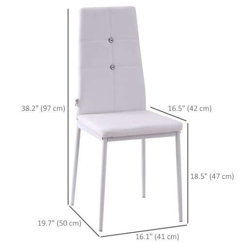HOMCOM – Ensemble de 4 chaises de salle à manger modernes, chaises de cuisine rembourrées en similicuir avec capitonnage en cristal et pattes en