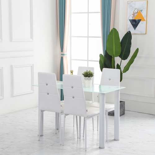 HOMCOM – Ensemble de 4 chaises de salle à manger modernes, chaises de cuisine rembourrées en similicuir avec capitonnage en cristal et pattes en