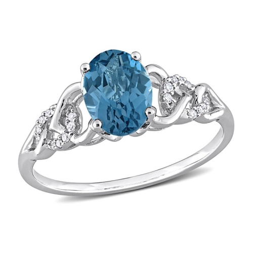 GEM AND HARMONY  1 5/8 Carat (Ctw) London Topaz Ring In 10K White Gold With Diamonds In Blue