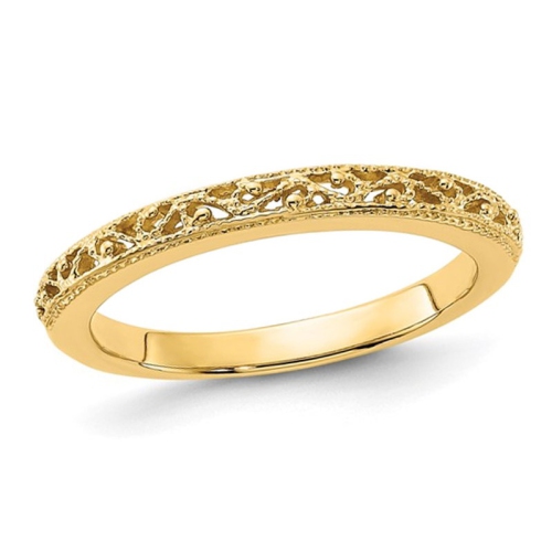 GEM AND HARMONY  14K Gold Filigree Wedding Ring Band In Yellow