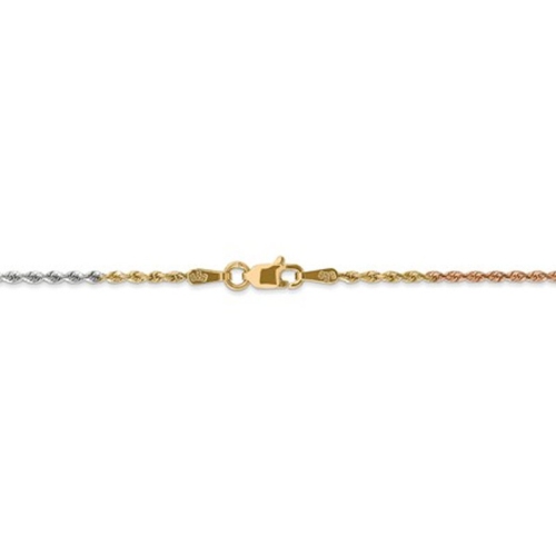 Diamond Cut Rope Chain Anklet in 14K Yellow, White and Pink Gold 9 Inches