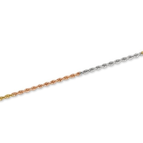 Diamond Cut Rope Chain Anklet in 14K Yellow, White and Pink Gold 9 Inches