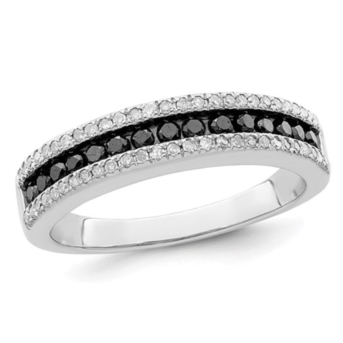 GEM AND HARMONY  1/2 Carat (Ctw) Black And Diamond Band Ring In Sterling Silver In White
