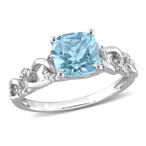 GEM AND HARMONY  1 3/4 Carat (Ctw) Topaz Ring In 10K White Gold With Accent Diamonds In Blue