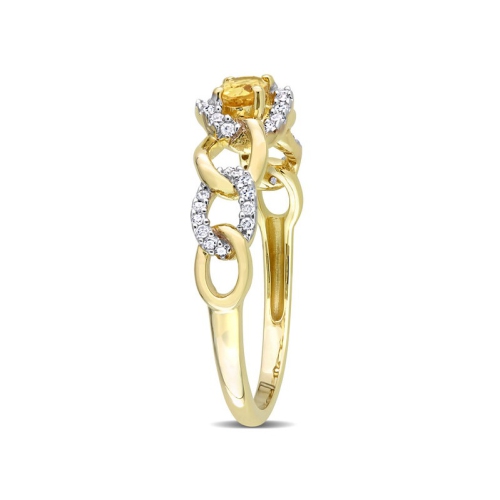 1/4 Carat Citrine Link Ring in 10K Yellow Gold with Diamonds