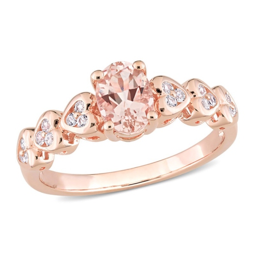 GEM AND HARMONY  7/8 Carat (Ctw) Morganite And Topaz Ring In Rose Plated Sterling Silver In White