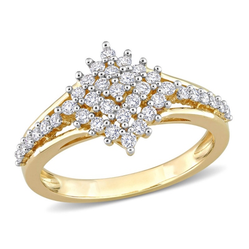 GEM AND HARMONY  1/2 Carat (Ctw H-I, I1-I2) Diamond Cluster Engagement Ring In 14K Gold In Yellow