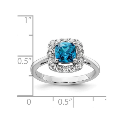 9/10 Carat Blue Topaz Ring in 14K White Gold with Lab-Grown Diamonds 1/4 Carat (ctw)