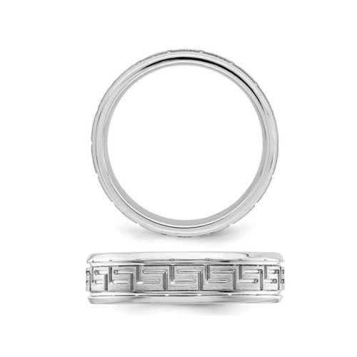 Alliance homme en argent sterling brossé à motif grec, 6 mm