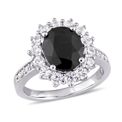 5.00 Carat Black Sapphire and Lab-Created White Sapphire Ring in Sterling Silver