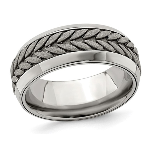GEM AND HARMONY  Mens Stainless Steel 9MM Beveled Pattern Band Ring In Multicolor