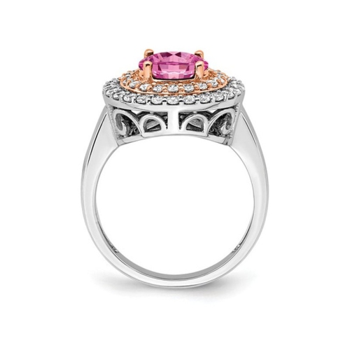 1.50 Carat Lab-Created Pink Sapphire Halo Ring in 14K White Gold with Lab-Grown Diamonds