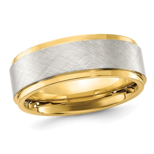 Mens Yellow Plated Stainless Steel Center Brushed Band Ring (8mm ...