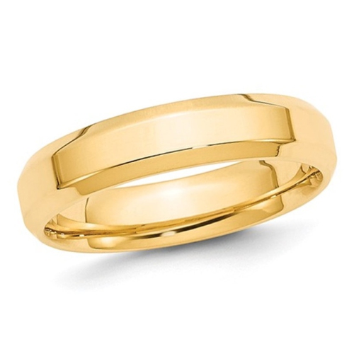 Ladies or Mens 14K Yellow Gold 5mm Comfort Fit Wedding Band Ring with Bevel Edge