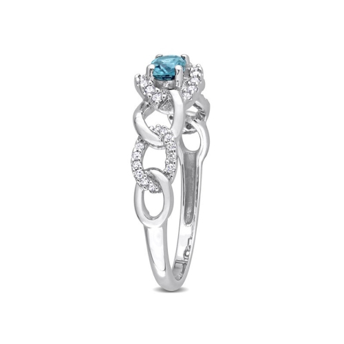 Bague à maillons en or blanc 10 ct avec diamants et topaze bleue londonienne 1/3 ct